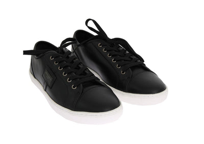 Black Leather Sport Gym Casual Sneakers