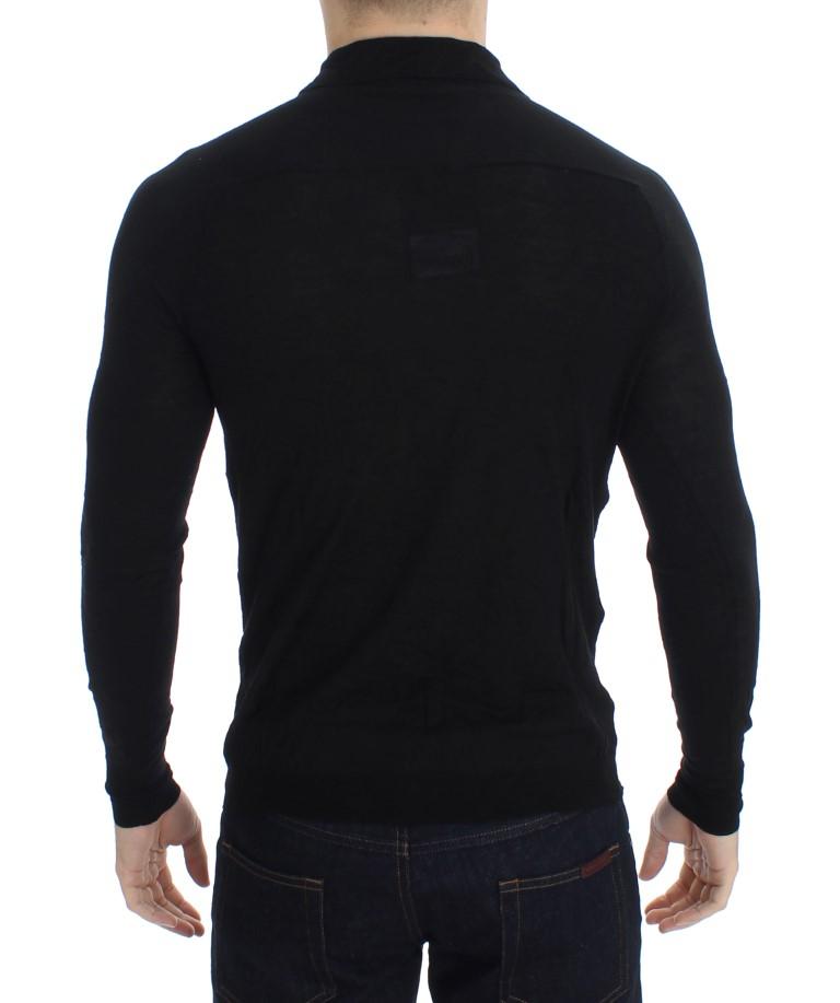 Black Fine Wool Polo-neck Sweater