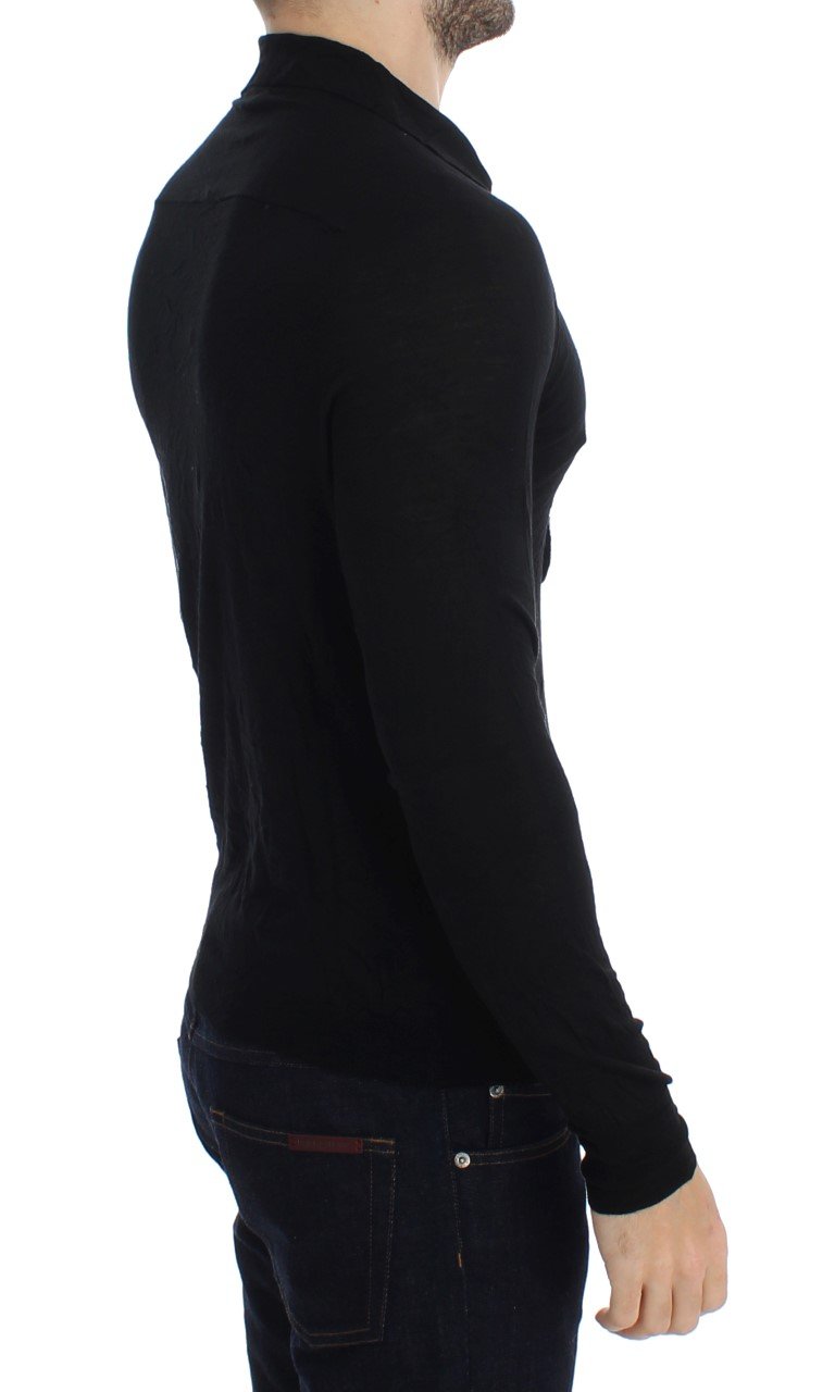 Black Fine Wool Polo-neck Sweater