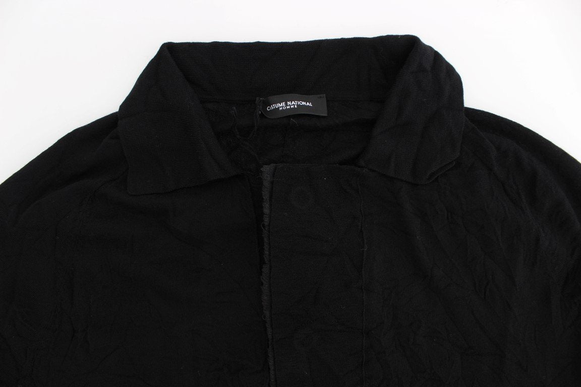 Black Fine Wool Polo-neck Sweater