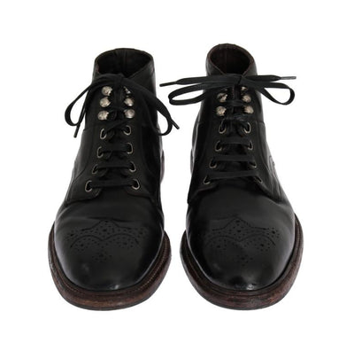 Black Leather Ankle Lace Up Boots