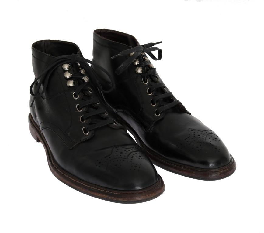 Black Leather Ankle Lace Up Boots