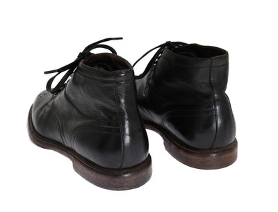 Black Leather Ankle Lace Up Boots