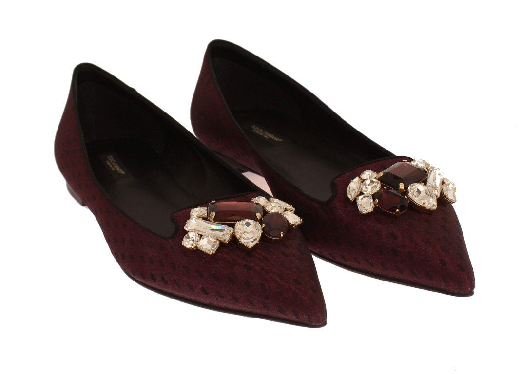 Bordeaux Loafers Crystal Floral Shoes