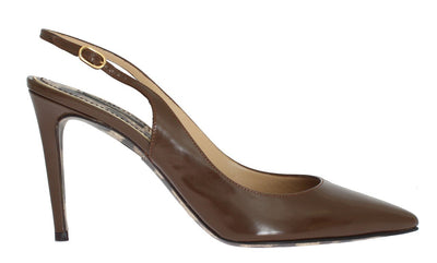 Brown Leather Slingbacks Heels Pumps