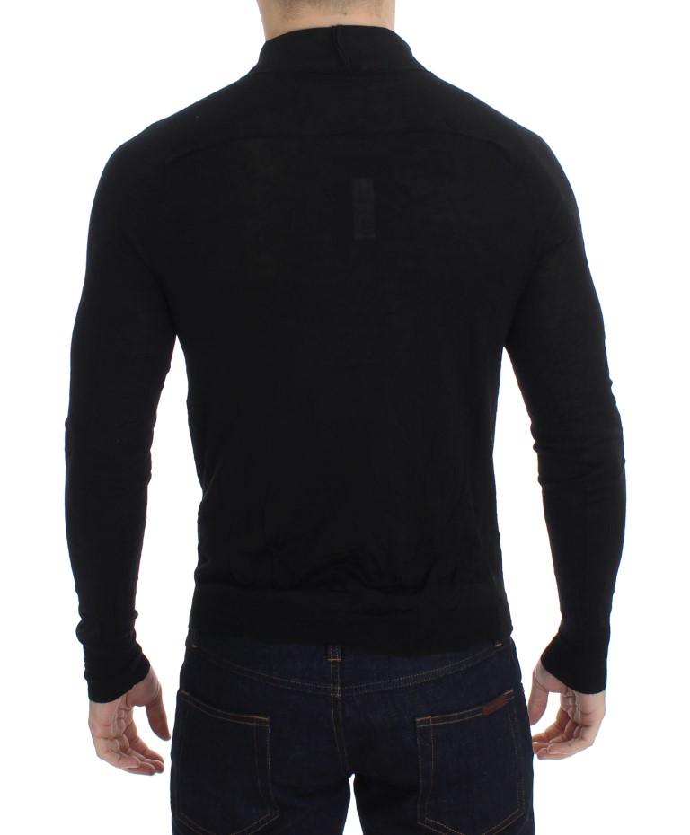 Black Fine Wool Button Cardigan