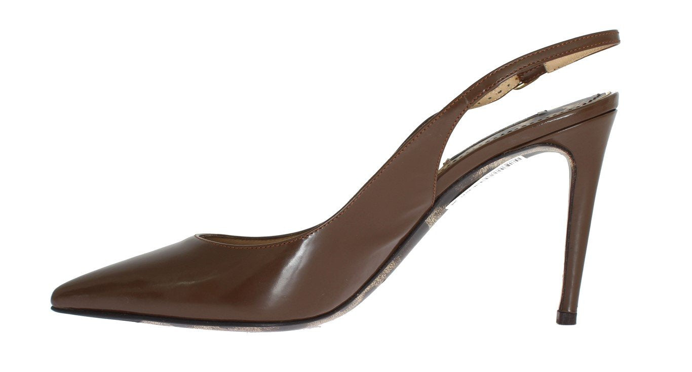 Brown Leather Slingbacks Heels Pumps