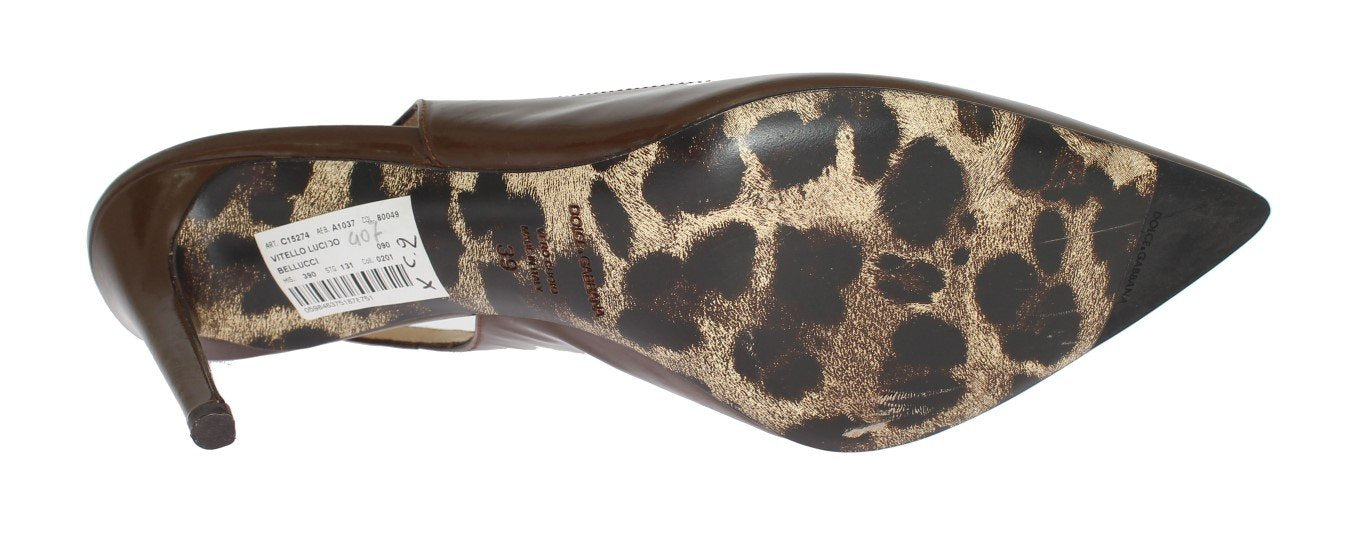 Brown Leather Slingbacks Heels Pumps