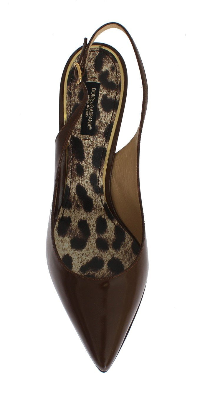 Brown Leather Slingbacks Heels Pumps