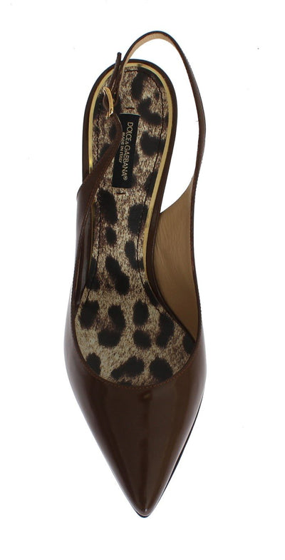 Brown Leather Slingbacks Heels Pumps