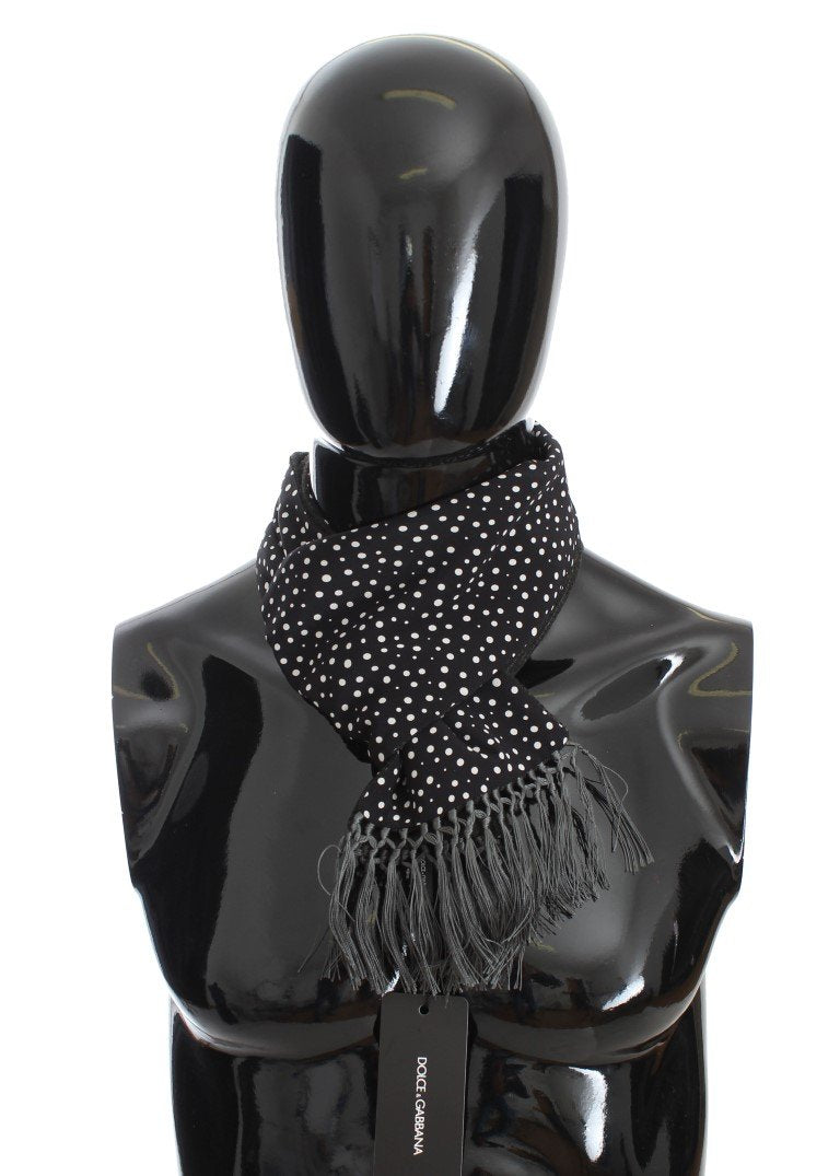 Black Polka Dotted Silk Virgin Wool Scarf
