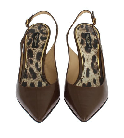 Brown Leather Slingbacks Heels Pumps