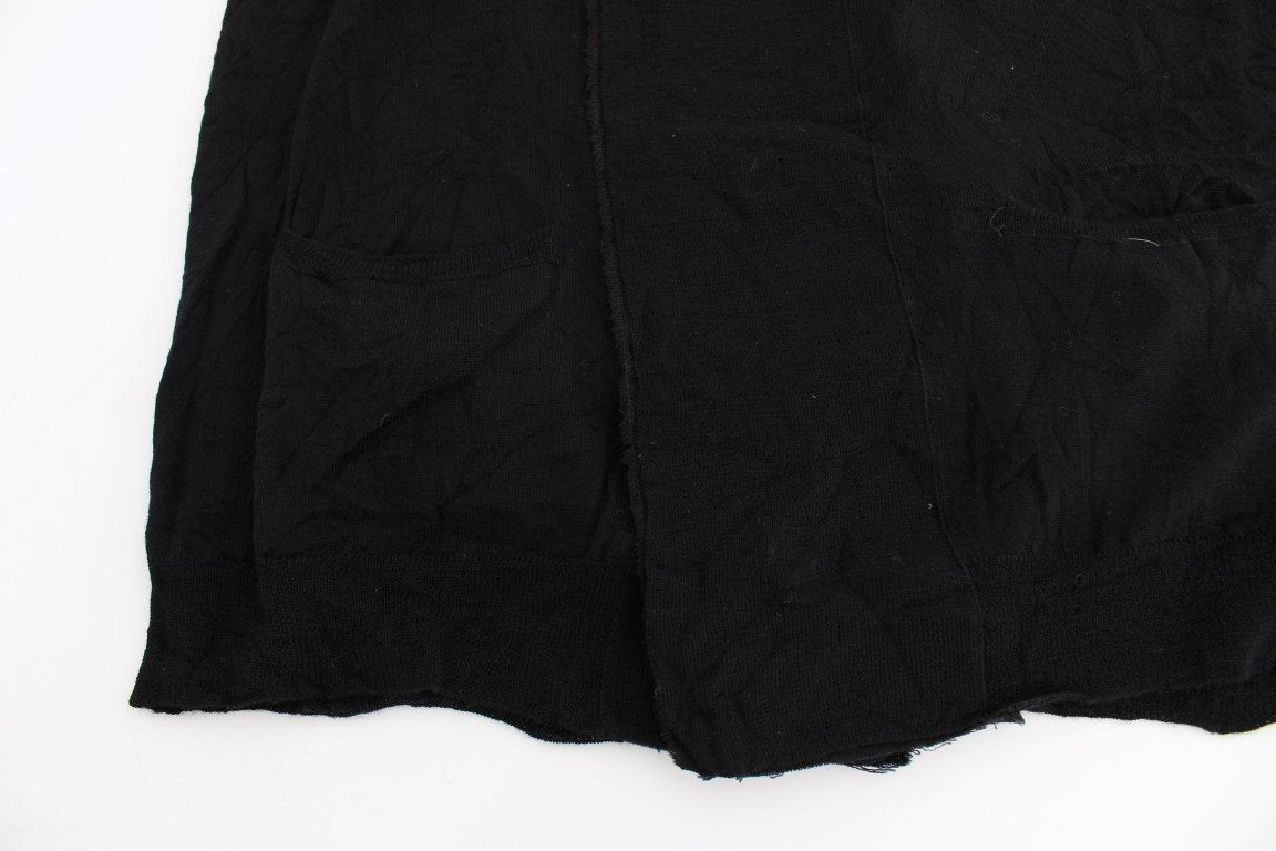 Black Fine Wool Button Cardigan
