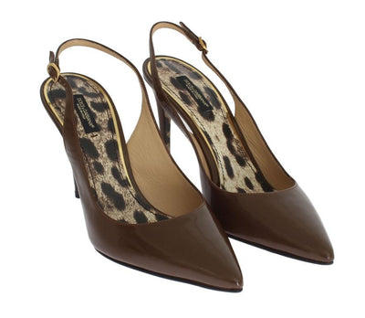 Brown Leather Slingbacks Heels Pumps