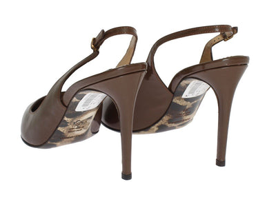 Brown Leather Slingbacks Heels Pumps