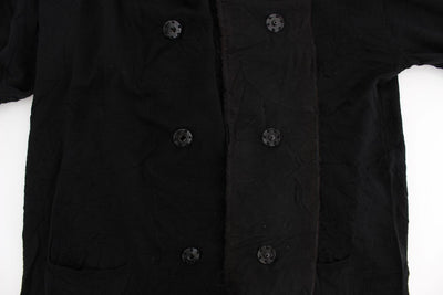 Black Fine Wool Button Cardigan