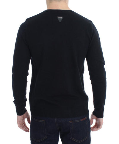Black Gray Star Print V-neck Sweater