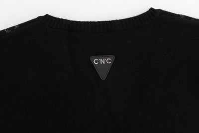 Black Gray Star Print V-neck Sweater