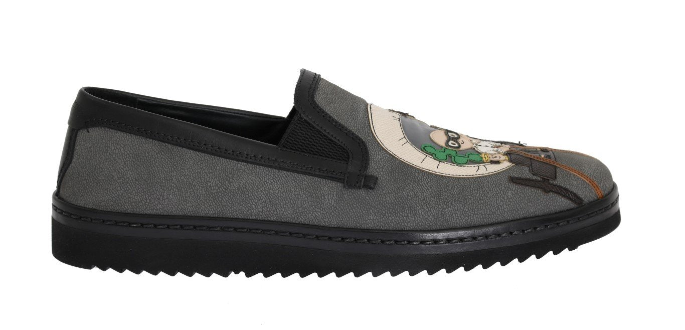 Gray Black Leather Loafers