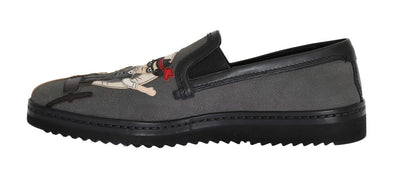 Gray Black Leather Loafers