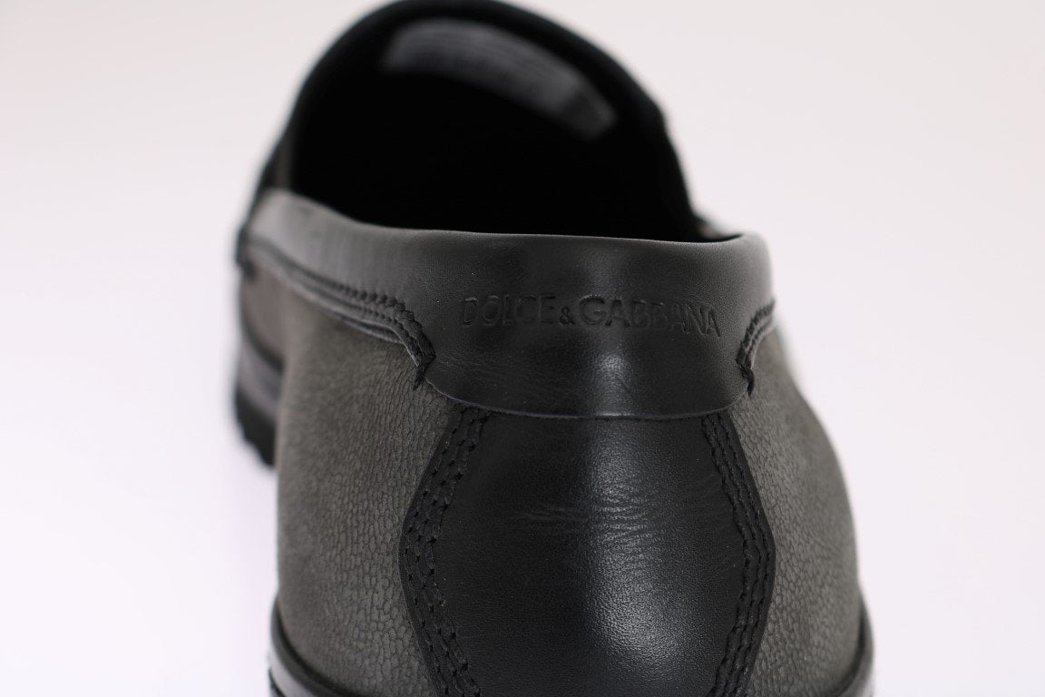 Gray Black Leather Loafers