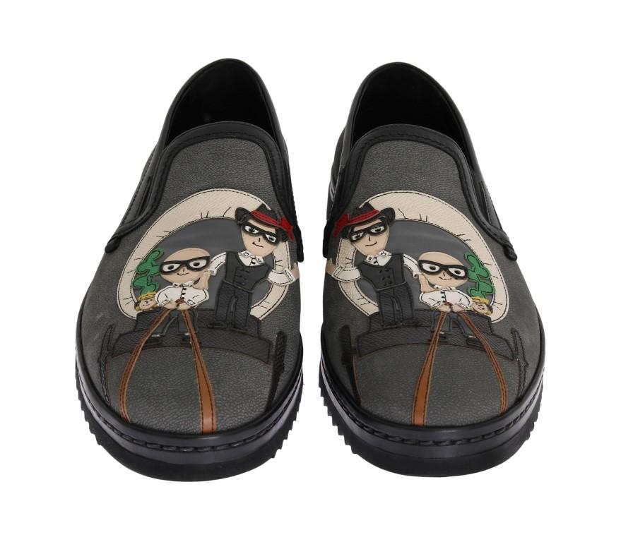 Gray Black Leather Loafers
