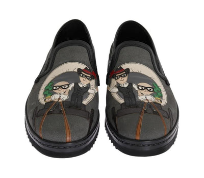 Gray Black Leather Loafers
