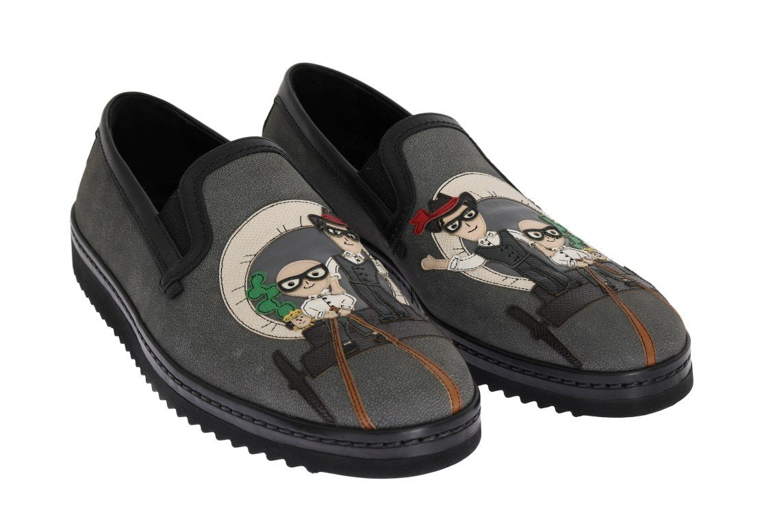 Gray Black Leather Loafers