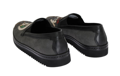 Gray Black Leather Loafers