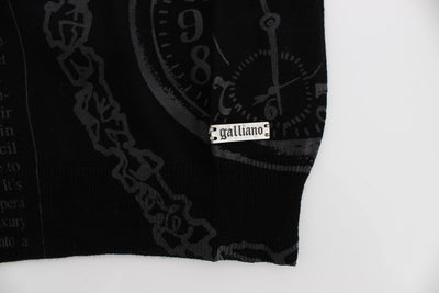 Black Newspaper Print Wool V-neck Sweater