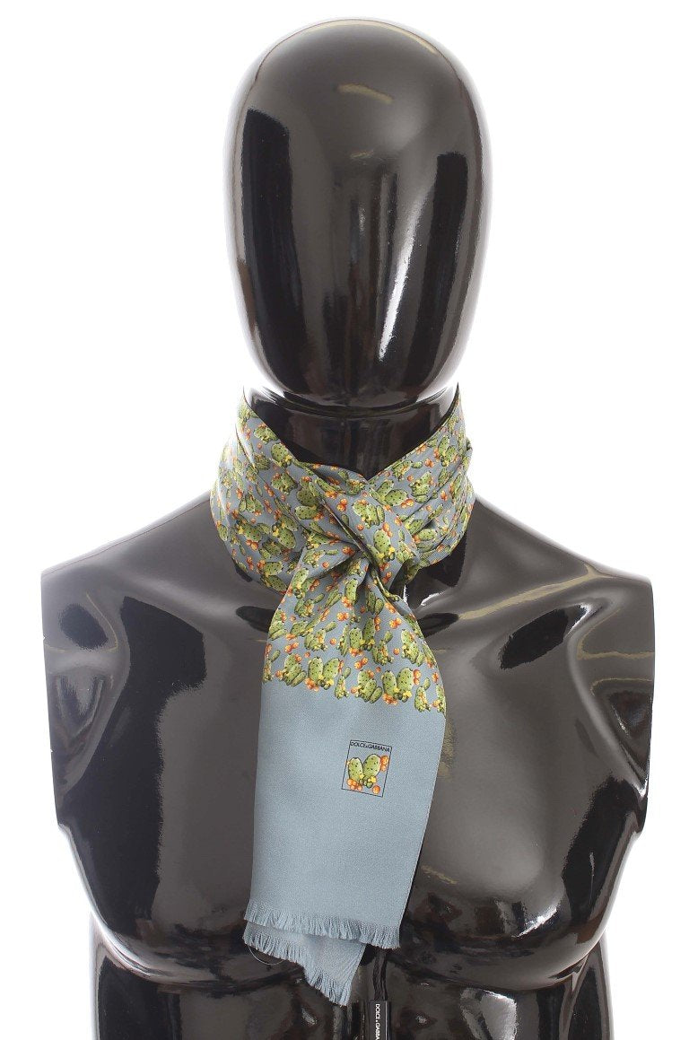 Blue Silk Cactus Print Scarf
