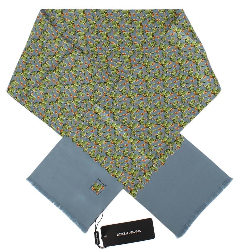 Blue Silk Cactus Print Scarf