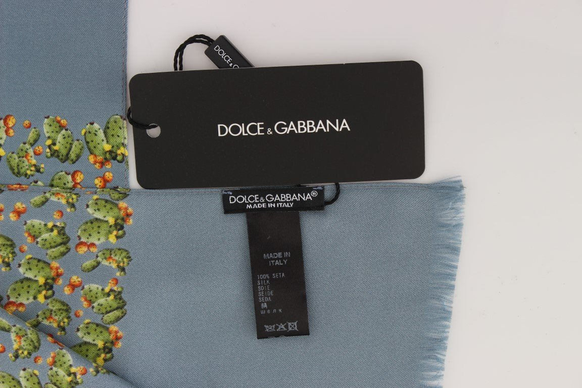 Blue Silk Cactus Print Scarf