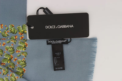 Blue Silk Cactus Print Scarf