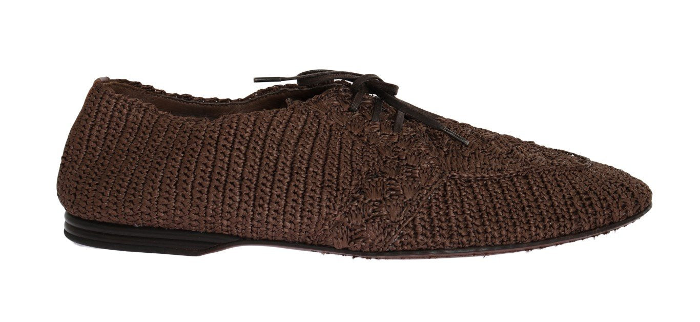 Brown Woven Viscose Flat Shoes