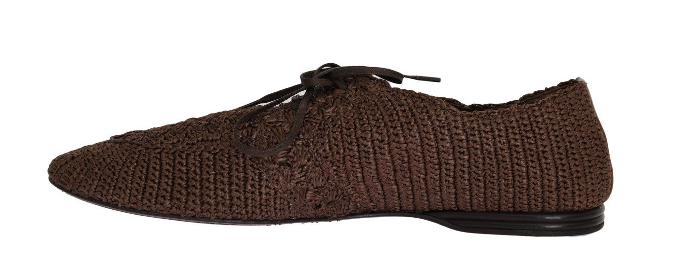 Brown Woven Viscose Flat Shoes