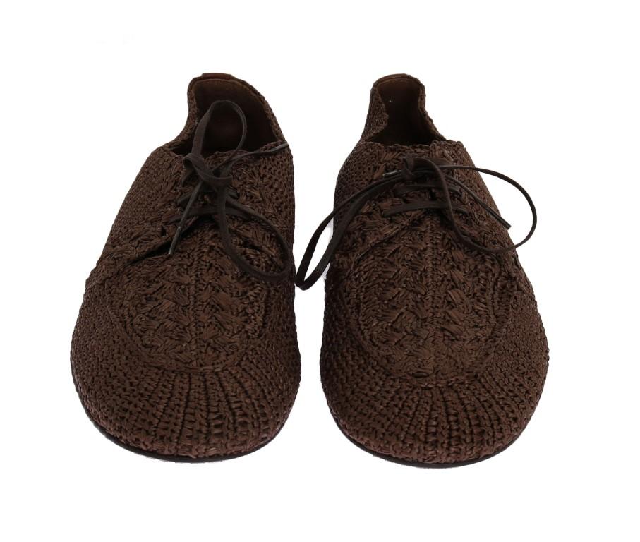 Brown Woven Viscose Flat Shoes