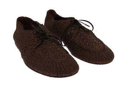 Brown Woven Viscose Flat Shoes