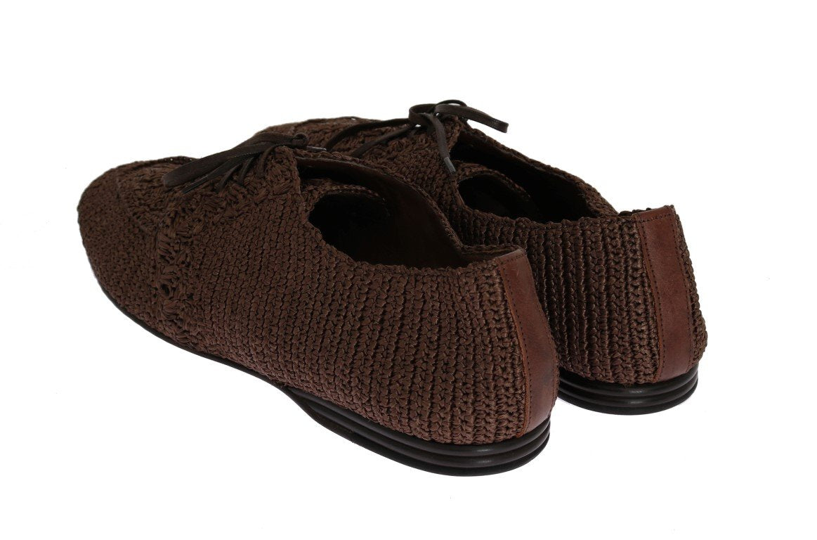 Brown Woven Viscose Flat Shoes