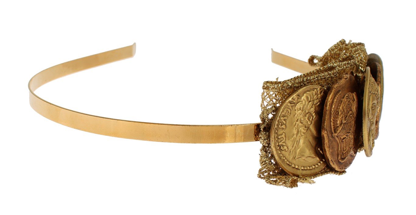 Gold Brass Roman Coin Sicily Lace Headband Hair Diadem