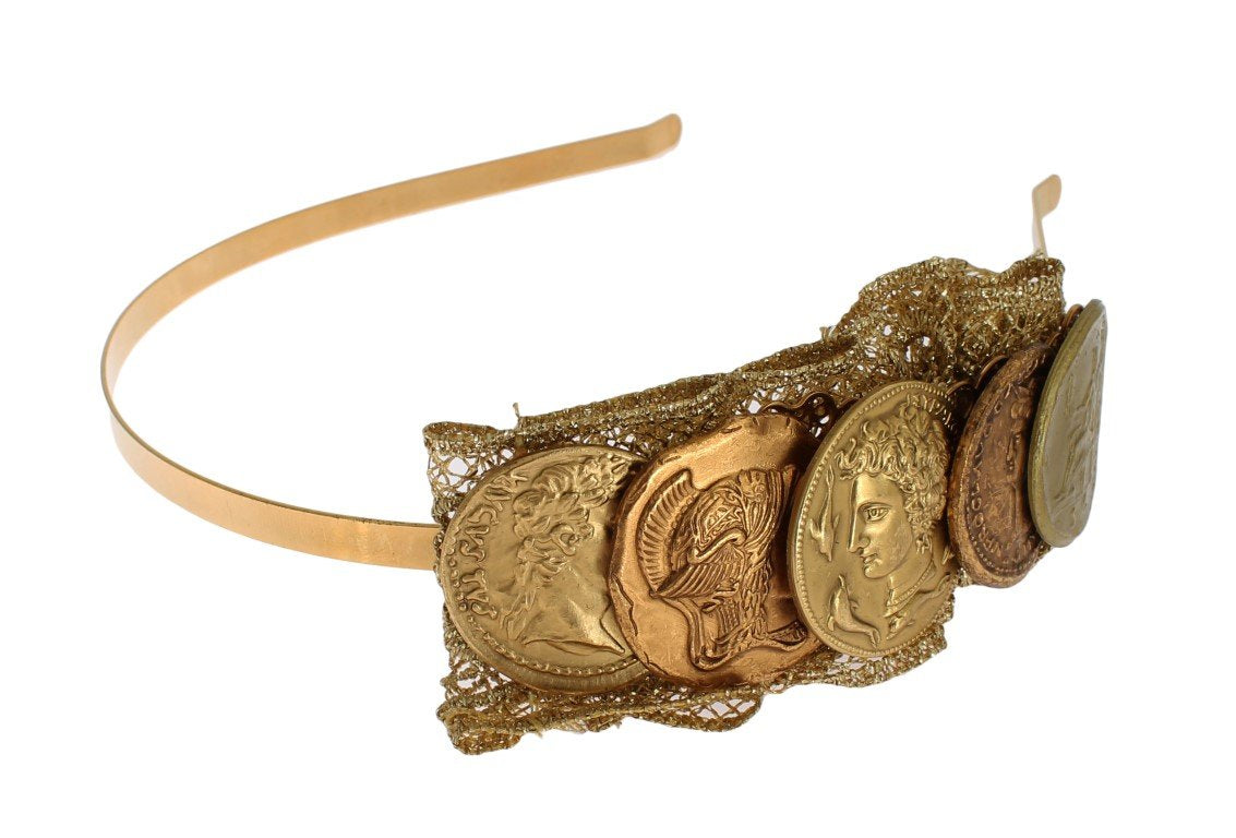 Gold Brass Roman Coin Sicily Lace Headband Hair Diadem