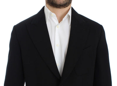 Black wool stretch two button blazer
