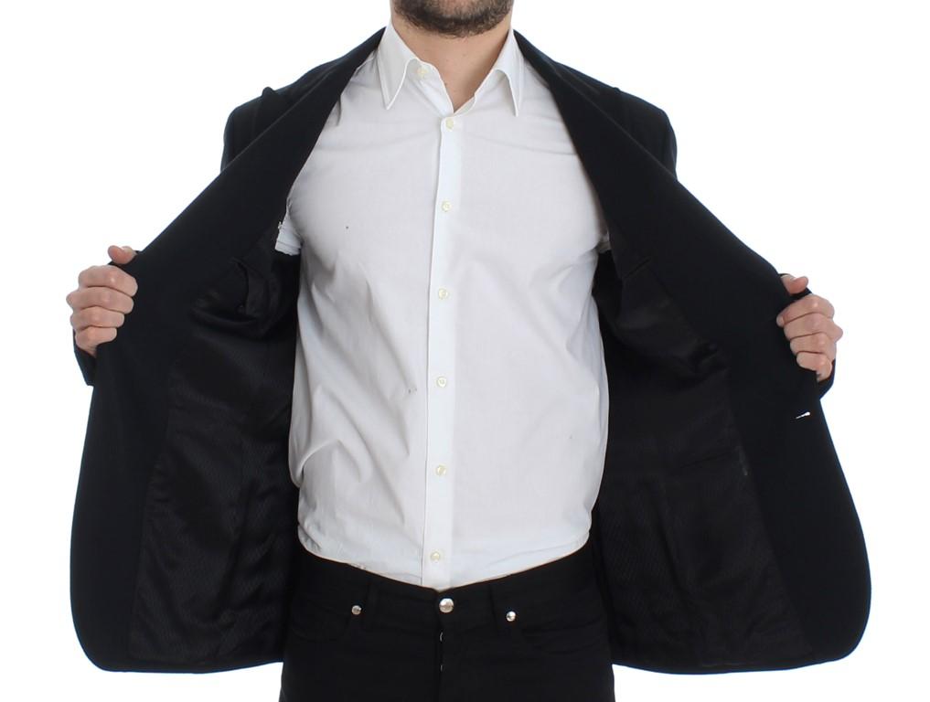 Black wool stretch two button blazer