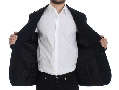 Black wool stretch two button blazer