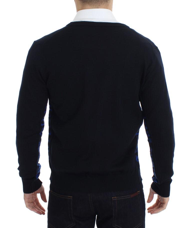 Blue Wool Button Down Logo Cardigan
