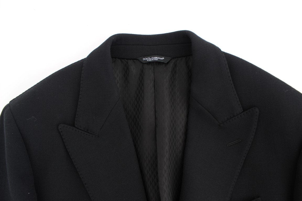 Black wool stretch two button blazer