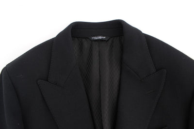 Black wool stretch two button blazer