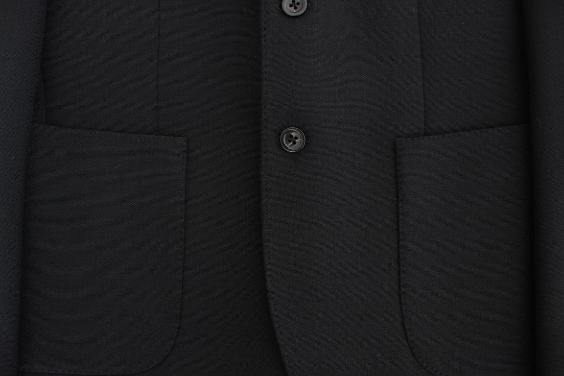 Black wool stretch two button blazer
