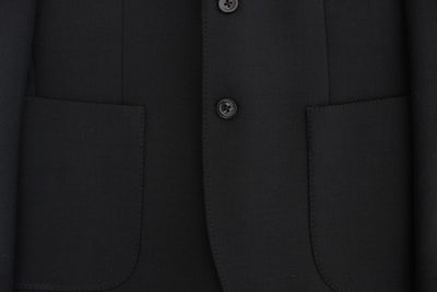 Black wool stretch two button blazer