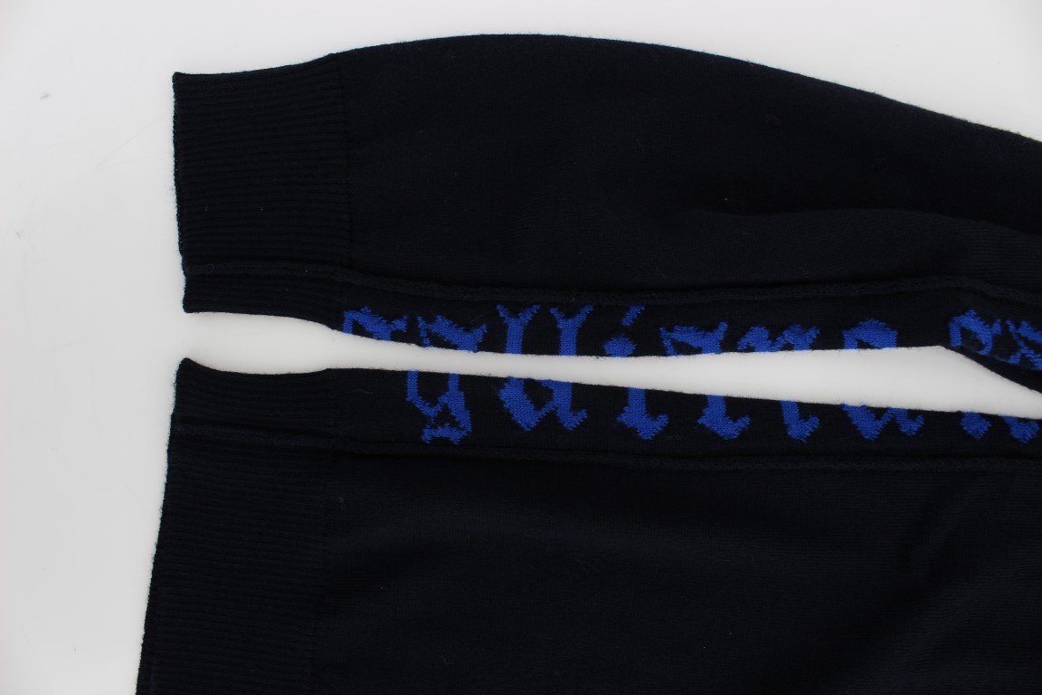 Blue Wool Button Down Logo Cardigan